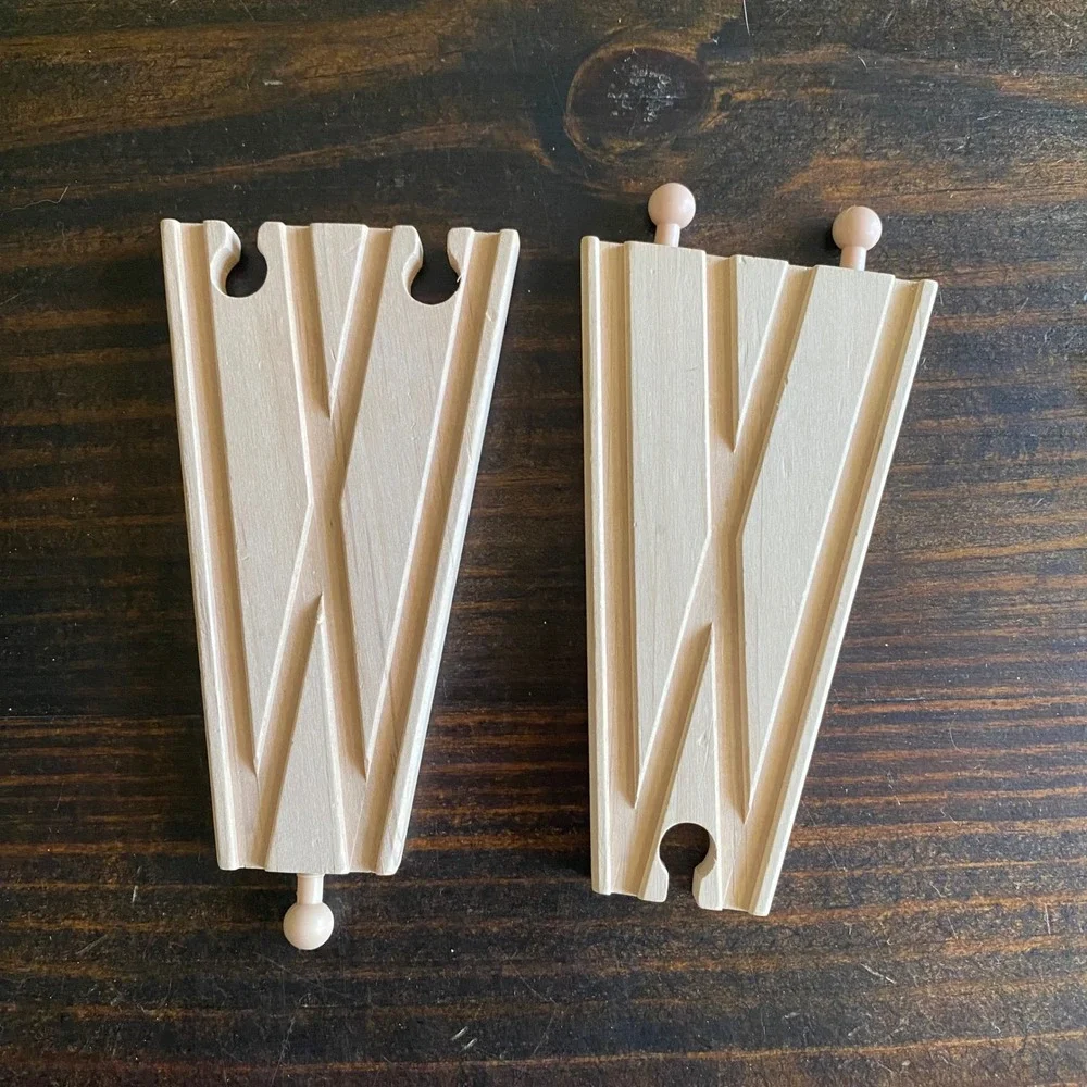 Wooden Railway Double Track Y-Switch Expansion Pieces Set‎ of 2 Natural Wood